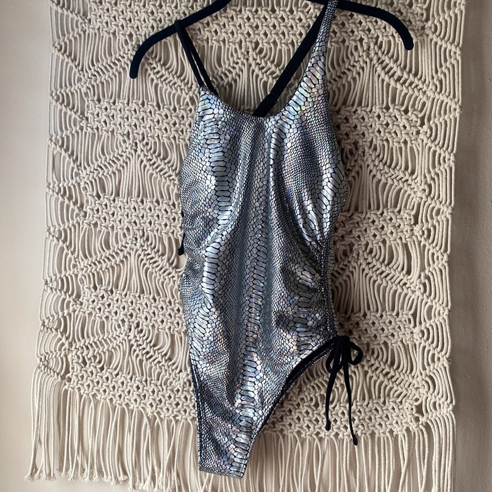 Shein silver & black NWOT one piece, snakeskin animal print, sz Medium